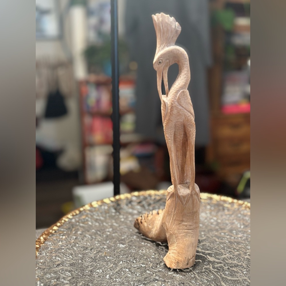 1930s Art Deco Organic Root Wood Root Hand Carved Heron Folk Art Statue 11in - Picture 4 of 13